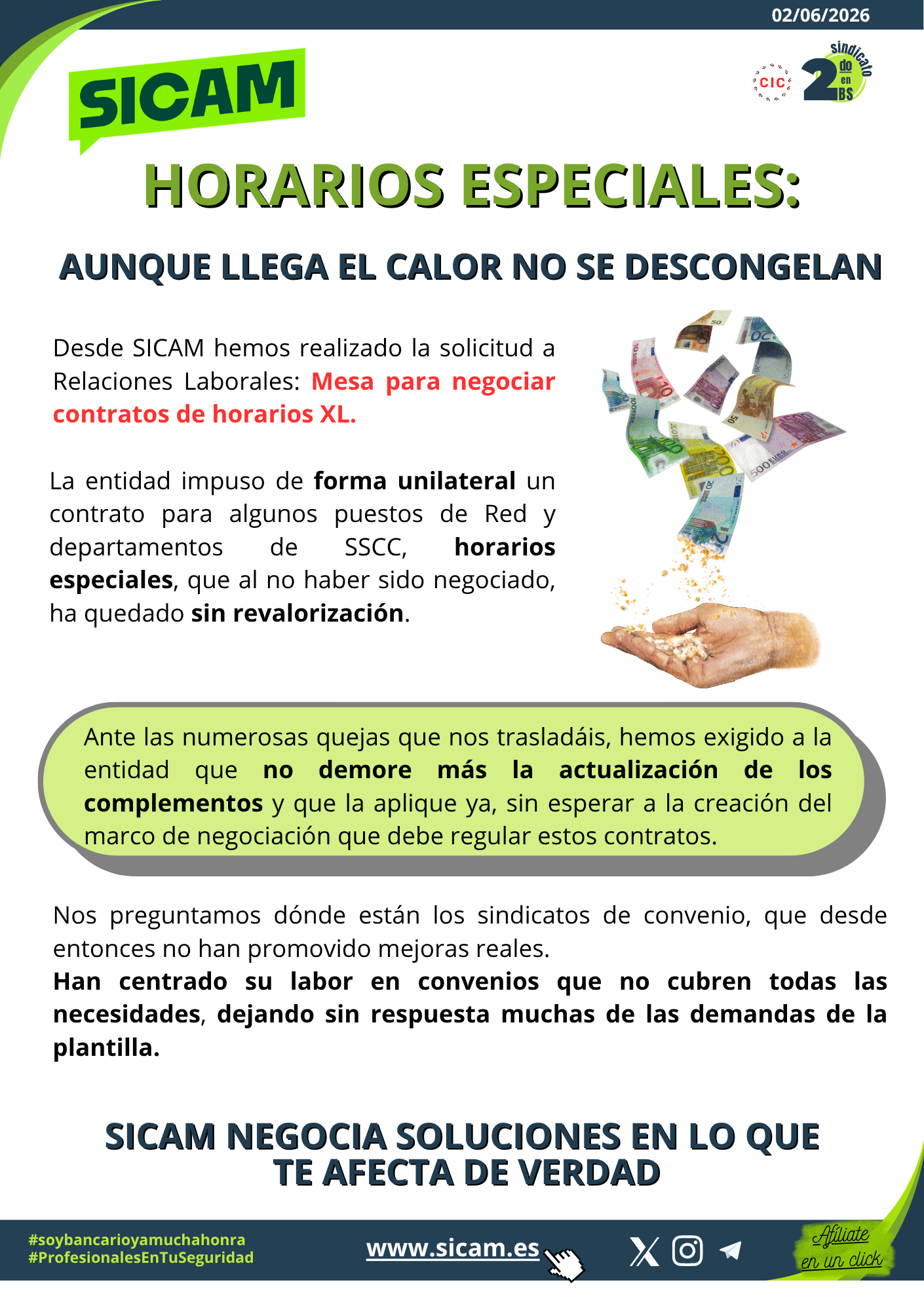 3 junio 2026. Horarios Especiales: lo que te afecta, lo negociamos<br>